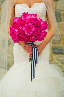 Hot Pink Bridal Bouquet, Hot Pink Bouquet, White Stripes Wedding, Fuschia Wedding, Pink Bridal Bouquet, Peach Garden, Banquet Seating, Fuchsia Wedding, Wedding Navy