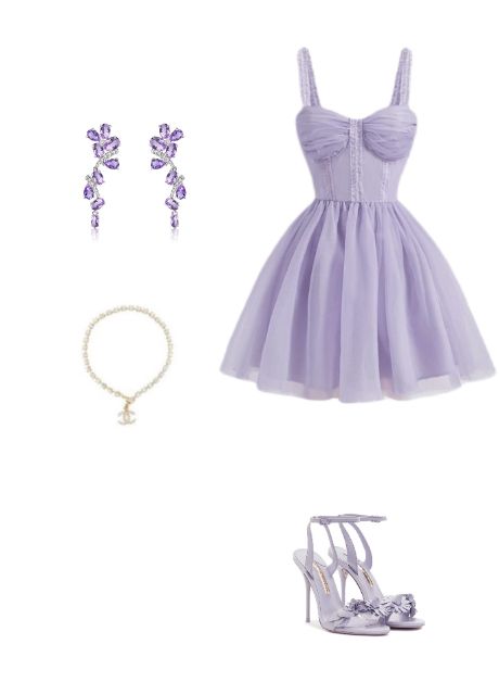 Pretty Outfits Purple, Lavender Quince Dama Dresses, Purple Corset Dress Short, Purple Kpop Outfits, Purple Coquette Outfit, Lavender Dress Aesthetic, Lavender Birthday Dress, Purple Dress Birthday, 15 Birthday Outfit Ideas