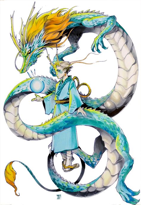 ArtStation - Seiryu, Matteo Brizio Dragon Human Form, Dragon History, Japanese Mythical Creatures, Chinese Dragon Drawing, Dragon Human, Korean Mythology, Guerriero Samurai, Japanese Myth, Japanese Mythology