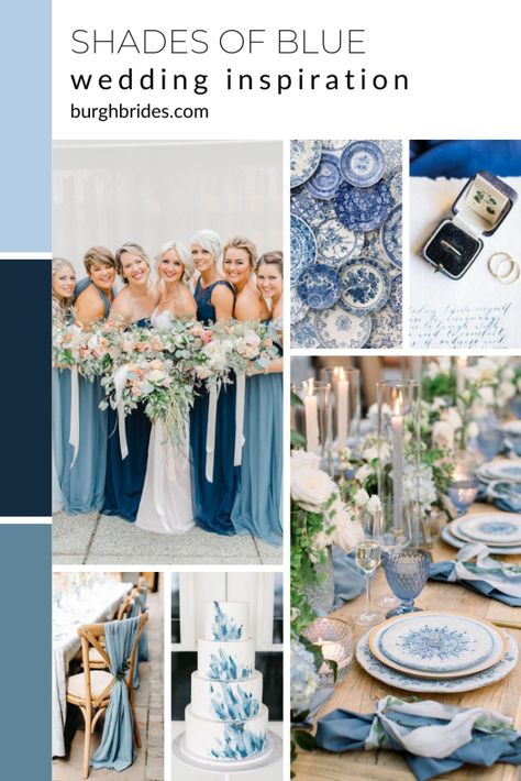 Shades of Blue Wedding Inspiration. For more wedding color ideas, visit burghbrides.com! Blue Shades Wedding Colour Palettes, Shades Of Blue Beach Wedding, Blue Topaz Wedding Theme, Shades Of Blue Wedding Colour Palettes, Shade Of Blue Wedding, Shades Of Blue Wedding Theme, Indigo Blue Wedding, Shades Of Blue Wedding, July Wedding Colors