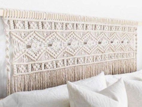 8 DIY Headboards That Are Easy And Quick To Make Macrame Headboard Diy, Macrame Bed Headboard, Macrame Above Bed, Beginner Macrame Projects, Macrame Bed, Beginner Macrame, Diy Wood Headboard, Boho Headboard, Simple Headboard