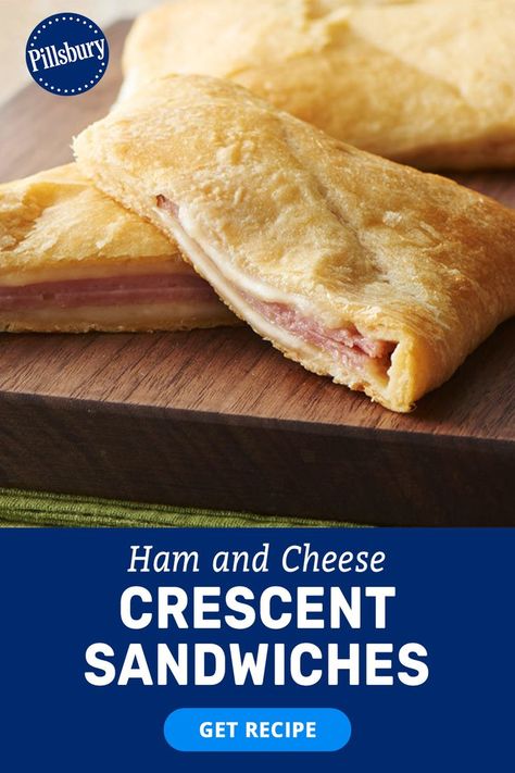 3 ingredient meals, 3 ingredient dinners, sandwiches, sandwich recipes, sandwich ideas, ham and cheese sandwiches, ham and cheese hot pockets, ham and cheese crescent rolls, ham and cheese puff pastry Ham And Cheese Creasant Roll Recipes, Ham And Cheese Crescent Rolls Pillsbury, Ham And Crescent Roll Recipe, Crescent Roll Ham And Cheese, Creasant Roll Recipes, Ham And Cheese Crescent Rolls, Crescent Sandwiches, Brunch Sandwiches, Ham And Cheese Crescent