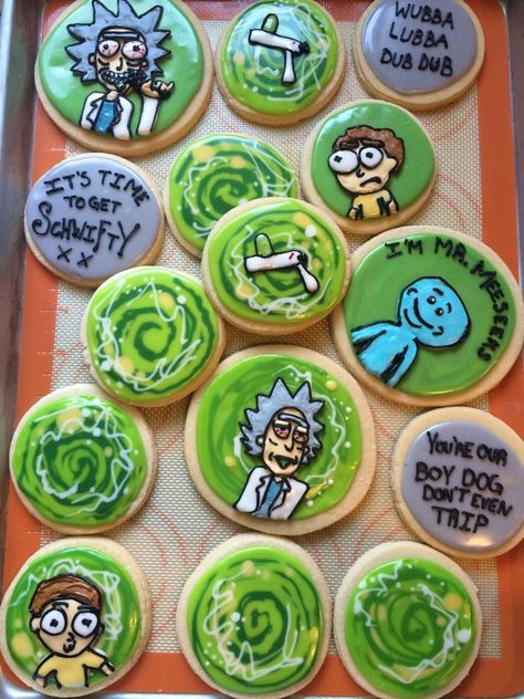 Rick And Morty Birthday, Rick Y Morty, Birthday Desserts, It S My Birthday, Diy Gifts For Boyfriend, Boy Dog, Watch Party, Birthday Cookies, Cookie Designs