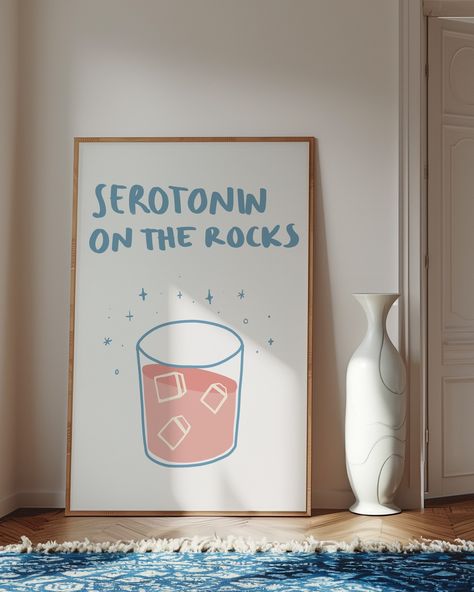 Serotonin Decor, Serotonin Aesthetic, Witty Art, Aesthetic Glass, Kitchen Decor Wall, Stylish Artwork, Kitchen Decor Wall Art, Aesthetic Minimalist, On The Rocks