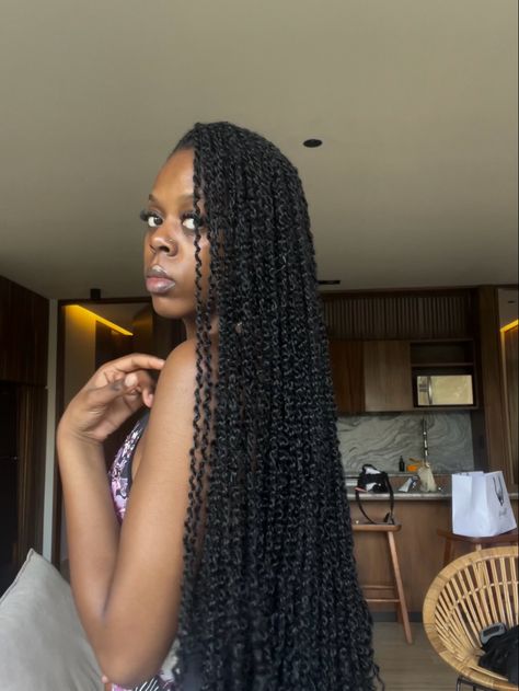 Passion Twists Hairstyle 30 Inch, Small Long Twist Braids, Passion Twists Hairstyle Long Small, Small Spring Twists Long, Small Bohemian Passion Twist, Feed In Passion Twist, Mini Passion Twists Color 30, Small Bohemian Twists, Braids For Holiday