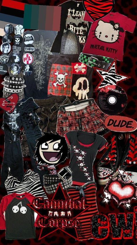 collage, emo , 2000s , skulls , red Emo Collage, Emo 2000s, Kitty, Collage, Red, Art