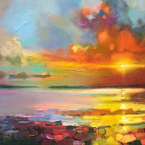 Legato+Shore Skyscape Art, Scottish Landscape Painting, Scott Naismith, West Coast Scotland, Action Painting, Abstract Landscape Painting, Sunset Painting, Seascape Paintings, Art Abstrait