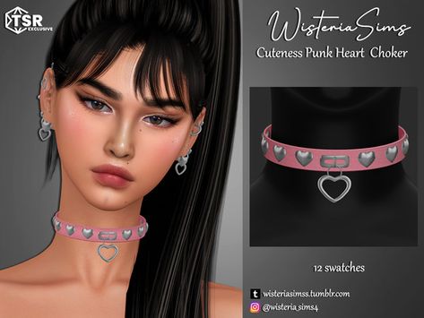 Kawaii Choker, Blue Choker Necklace, Sims 4 Tattoos, Blue Choker, 4 Tattoo, Goth Necklace, Sims 4 Cc Folder, Sims 4 Downloads, Heart Choker