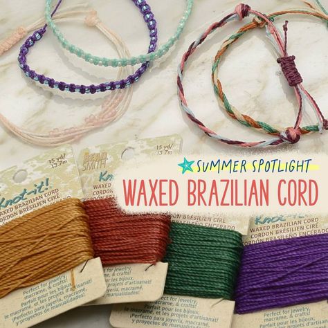 Waxed Brazilian Cord is great for making knotted and braided summer jewelry that you can wear in the water, or, you know, next to the water. :o) Learn how to make your own custom knotted bracelets. Our free video tutorials will show you how to add beads and create an adjustable sliding knot. The ends can be burned with a flame to create a seamless finish—no clasp needed! Grab some of your favorite colors to mix and match.⁣ Braided Wax Cord Bracelet Diy, Brazilian Waxed Cord Bracelet Diy, How To Make Wax Cord Bracelets, Wax Cord Bracelet Diy How To Make, Waxed Thread Bracelet Diy, Waxed Cord Bracelet Diy, Wax Cord Bracelet Diy Tutorials, Cord Bracelets Diy, Wax Cord Bracelet Diy