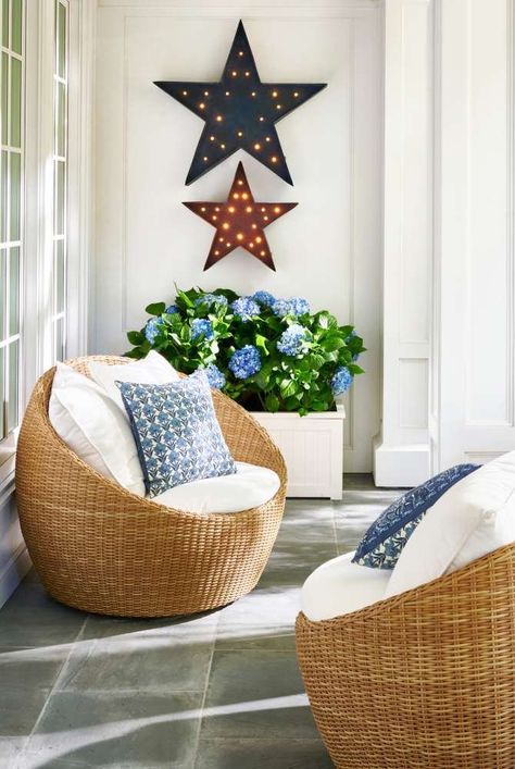 4th of July | Patriotic Dinnerware & Decor | Pottery Barn Pottery Barn 4th Of July Decor, Outdoor Papasan Chair, Patriotic Home Decor, American Flag Pillow, Modern Americana, Outdoor Swivel Chair, Decor Pottery, Fourth Of July Decor, July Decor