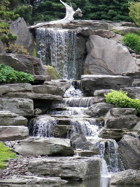 ☆Waterfall Waterfall Garden Ideas Landscaping, Waterfall Landscaping, Landscape Waterfall, Kolam Koi, Taman Air, Fountains Backyard, Garden Waterfall, Pond Waterfall, Pond Landscaping