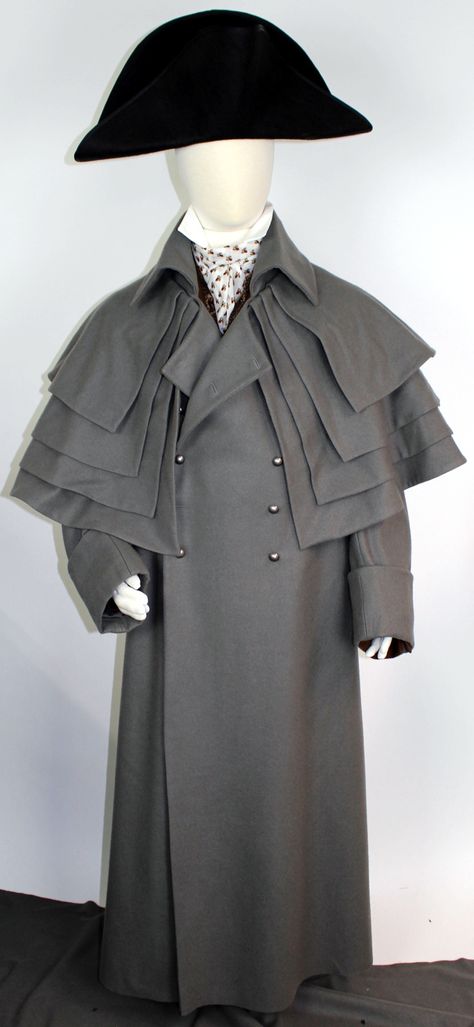 Front of View D double breasted greatcoat with the 4 cape option added Female Sherlock Holmes, Victorian Mens Clothing, Les Miserables Costumes, Wwii Women, Stage Curtains, References Poses, The Bard, Great Coat, Gibson Girl