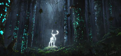 ArtStation - Sage of the Forest, Rocky Schouten Deer Forest, Deer, Harry Potter, Trees, Forest, Laptop, Wallpapers, Green, White