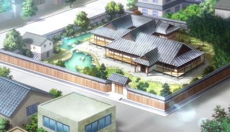 Anime Japanese House, Traditional Japanese House Layout, Traditional Japanese House Exterior, Japanese House Layout, Japanese House Exterior, Japanese Mansion, Anime Houses, Anime House, Japanese Home Design