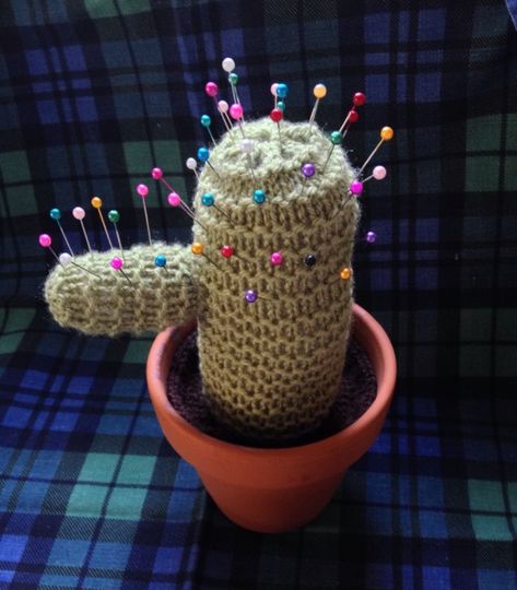 Knitted cactus pin cushion | The Little Room of Rachell Knitted Cactus, Cactus Pin Cushion, Types Of Knitting Stitches, Knitted Stuffed Animals, Easy Knitting Patterns Free, Magic Wands, Crochet Cactus, Easy Knitting Patterns, Pin Cushion