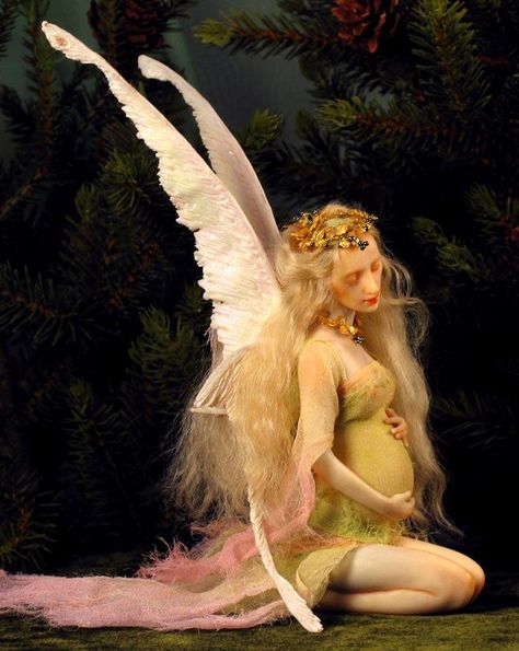 Pregnant Fairy, Ooak Fairy, Fairy Art Dolls, Fairy Figurines, Love Fairy, Fairies Elves, Polymer Clay Dolls, Fairy Magic, Beautiful Fairies