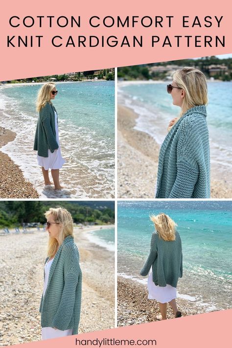 Cotton Comfort Easy Knit Cardigan Pattern. If you are looking for your first sweater pattern, this project is for you! This comfortable loose-fitting cardigan is a great beginner knitting pattern. #cardiganpatterns #knitcardigan #knittingpatterns #oversizedsweater #cardigansweaterfr Cotton Cardigan Pattern, Easy Knit Cardigan, Summer Knitting Patterns, Smile Makeup, Beginner Knitting Pattern, Womens Knitting Patterns, Beginner Knitting, Poncho Knitting Patterns, Knit Cardigan Pattern