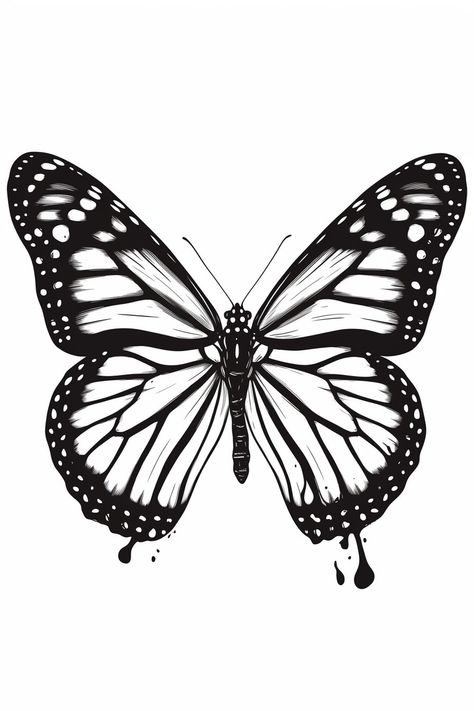 Realistic Monarch Butterfly Tattoo Black And White, Black And White Monarch Butterfly Tattoo, Monarch Butterfly Tattoo Black And White, Monarch Butterfly Outline, Butterfly Stencil Tattoo, Monarch Butterfly Tattoos, Butterfly Tattoo Black And White, Butterfly Tattoo Black, Black Butterfly Tattoo