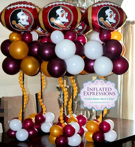 Florida State University themed balloon centerpieces Fsu Party Decorations, Fsu Party Ideas, Fsu Party, Fsu Graduation Party, Graduation Party Picture Display, Fsu Graduation, Mickey Mouse Birthday Theme, Graduation Party Pictures, Graduation Party Table