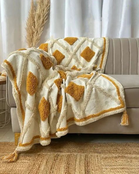 Bohemian Diamond Tangerine Cotton Tufted Bedding Throw Blanket Add a touch of bohemian elegance to your home with our Bohemian Cotton Hand Embroidered Bedding Throw Blanket. Meticulously crafted from 100% cotton, this throw blanket features exquisite hand embroidery in a vibrant array of colours, creating a unique and stylish piece. The playful tassels at each corner enhance its charm, making it not just a cozy addition to your space but also a striking decorative element Price: $49.95 Shop... Tufted Bedding, Mandala Bedding, Kantha Cushions, Bohemian Blanket, Cushion Embroidery, Mandala Pillows, Embroidered Bedding, Bedding Throw, Tufted Bed