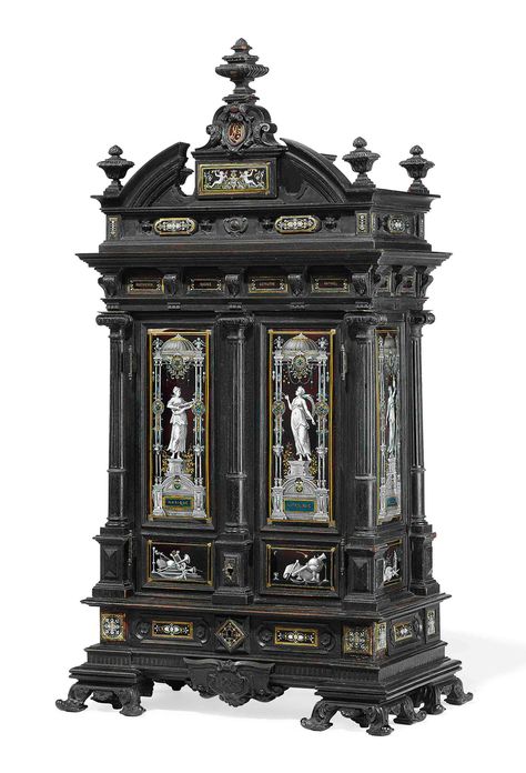 A FRENCH ENAMEL-MOUNTED EBONY CABINET | BY J. TIGNAT, PARIS, DATED 1889 | cabinet, Furniture & Lighting | Christie's Herter Brothers, Interesting Furniture, Luxury Furniture Stores, Luxury Modern Furniture, Luxury Home Furniture, Luxury Furniture Brands, European Antiques, Wardrobe Cabinets, Fantastic Furniture