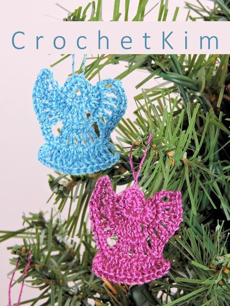 CrochetKim Free Crochet Pattern | Mini Angel Ornaments @crochetkim Crochet Thread Angels Free Pattern, Angels Crochet, Crochet Materials, Crochet Angel Pattern, Crochet Christmas Stocking Pattern, Mini Angel, Angel Pattern, Family Christmas Stockings, Crochet Angels