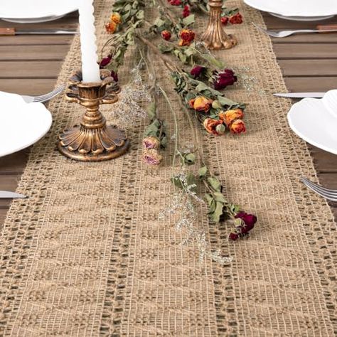 Socomi Boho Table Runner Macrame Farmhouse Woven Burlap Rustic Table Runner for Home Decor Dining Fall Thanksgiving Christmas Bridal Shower 13x72 inches Burlap Brown Table Runner Macrame, Runner Macrame, Boho Dining Room Decor, Rustic Table Runner, Buffet Tv, Christmas Bridal Showers, Macrame Style, Boho Dining Room, Rustic Table Runners