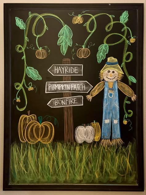 Thanksgiving Chalkboards Ideas, Thanksgiving Sandwich Board, Pumpkin Patch Chalkboard Ideas, Fall Blackboard Ideas Easy, Apple Chalkboard Art, Halloween Chalkboard Sign, Scarecrow Chalkboard Art, Cute Fall Chalkboard Ideas, September Chalkboard Ideas