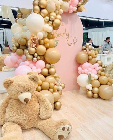 Teddy Bear Baby Shower Ideas, Bear Baby Shower Ideas, Pink Bear Baby Shower, Teddy Bear Baby Shower Theme, Gender Reveal Baby Shower Themes, Baby Shower Decorations Neutral, Bear Baby Shower Theme, Baby Shower Theme Decorations, We Can Bearly Wait