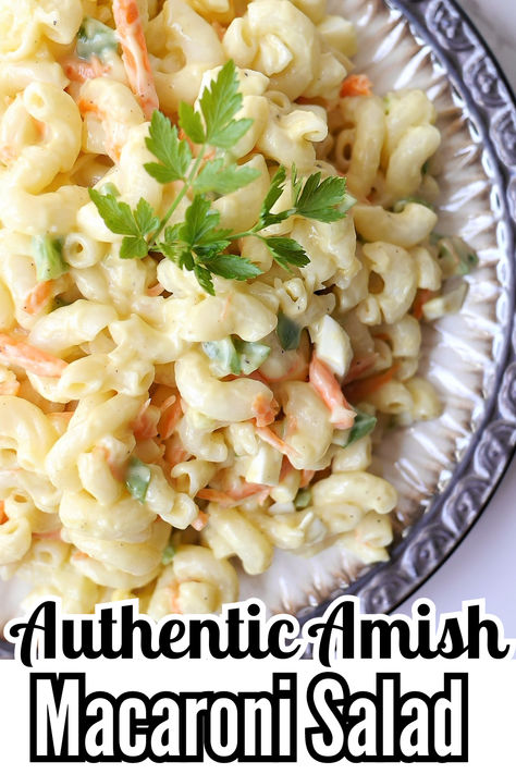 This tangy macaroni salad with a hint of sweetness is just like the macaroni salad we grew up enjoying while old order Amish! Amish Macaroni Salad Pennsylvania Dutch, Amish Macaroni Salad Recipe, Macaroni Pasta Salad, Amish Macaroni Salad, Amish Food, Pennsylvania Dutch Recipes, Mennonite Recipes, Old Order, Macaroni Salad Recipe