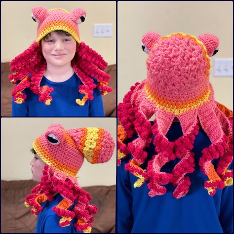 Crochet Octopus Hat Pattern, Octopus Beanie Crochet Pattern, Crochet Squid Hat, Kraken Hat Crochet, Octopus Bucket Hat Crochet, Octopus Hat, Wig Hat, Crochet Octopus, Hat Tutorial