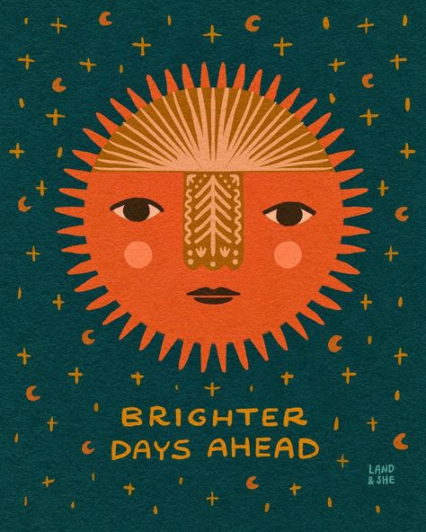 Land & She’s Instagram photo: “Brighter days ahead 💫✨ #solstice . . #sun #space #process #procreate #landandshe #illustration #truegrittexturesupply” Solstice Illustration, Sun Space, Brighter Days, Sun Art, Painted Pots, Graphic Design, Sun, Texture, Instagram Photo