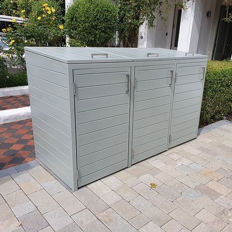 Wheelie Bin Storage Ideas, Bin Storage Ideas, Triple Bin Store, Wheelie Bin Storage, Breakfast Room Green, Trash Storage, Bin Storage, Front Garden Design, Backyard Studio