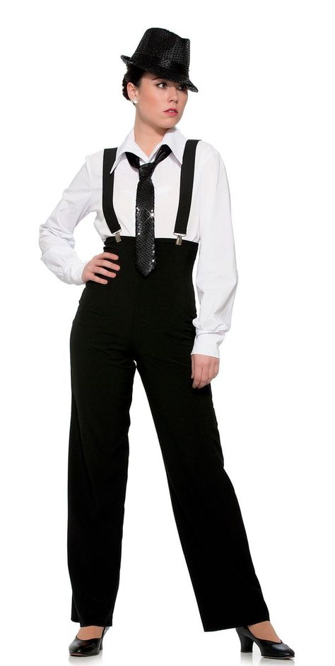 PANTS: Black twill TRIM: Black elastic suspenders with silver clips Imported Tap Dance Outfits, Dance Costumes Tap, Pointe Shoes Ballet, Cabaret Costume, Jazz Outfits, Creative Dance, Tap Costumes, Ballet Performance, Dance Apparel