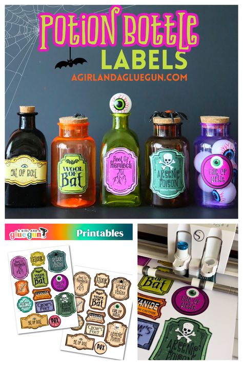 I’ve created these darling Potion bottle labels that you can add to any jar for some easy and cute Halloween decoration. Potion Jars, Halloween Potion Bottles Free Printables, Diy Potion Bottles Labels, Halloween Potion Labels, Diy Kids Potion Kit, Halloween Potion Bottle Labels, Cute Halloween Decorations, Potion Labels, Halloween Potions