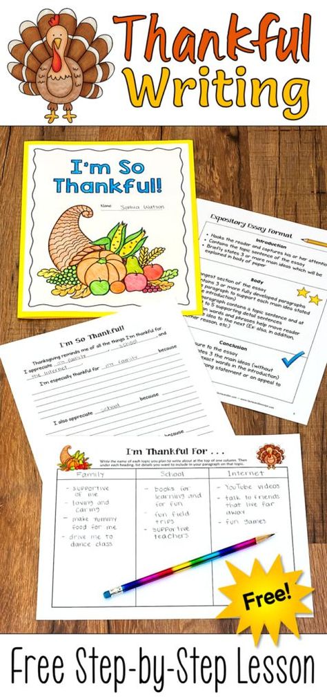 Thankful Writing is a free Thanksgiving writing activity from Laura Candler that's a step-by-step expository writing lesson and a craftivity all in one! The final project is sent home with students to be shared with their families on Thanksgiving day, and it's sure to be a memorable keepsake! Thanksgiving Day Activities, Thankful Writing, Thanksgiving Writing Activity, Christian Thanksgiving, Writing Craftivity, Thanksgiving Writing, Writing Lesson Plans, Expository Writing, 4th Grade Writing