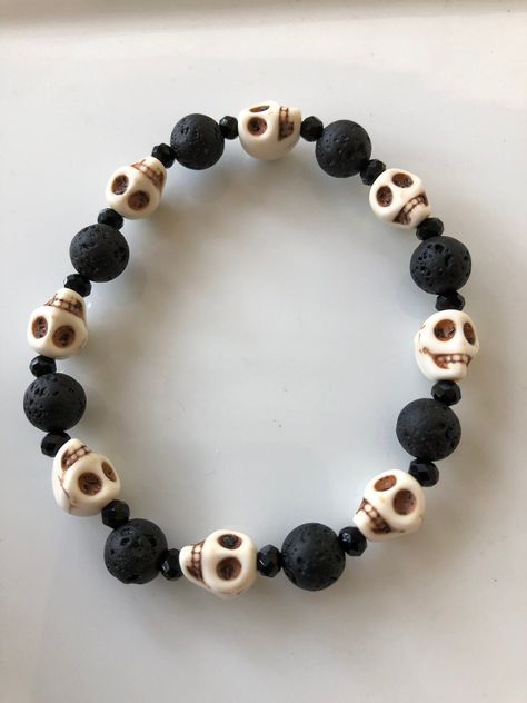 Excited to share this item from my #etsy shop: Howlite Skull Bracelet Etsy Bracelets, Lava Stone Bracelet, Skull Bracelet, Lava Stone, Stone Bracelet, To Share, Beaded Bracelets, Etsy Shop, Bracelet