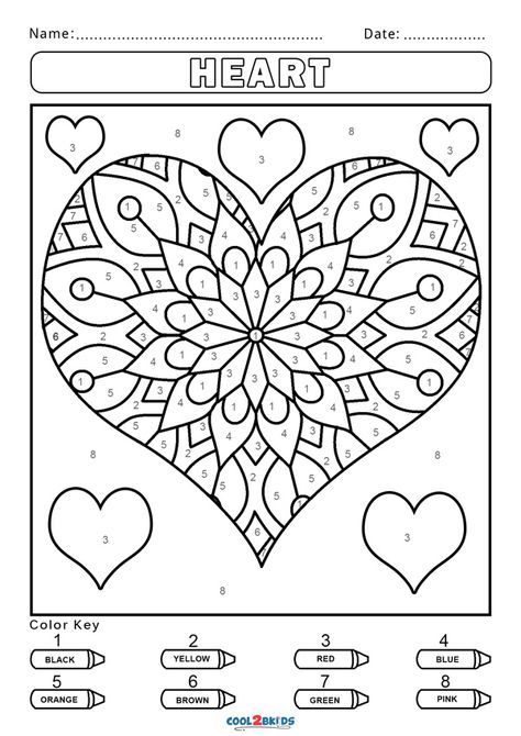 Free Color by Number Worksheets | Cool2bKids Color By Number Printable, A Coloring Page, Valentine Coloring Pages, Heart Coloring Pages, Prințese Disney, Printables Free Kids, Valentine Activities, Valentine Crafts For Kids, Valentine Coloring