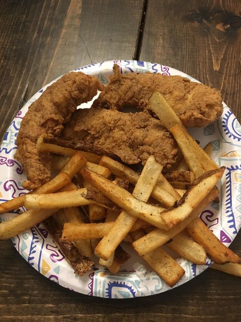 [homemade] Chicken tenders and fries. Fancy plate makes the meal. Chicken Tender And Fries, Chicken Tenders And Fries, Tenders And Fries, Chicken And Fries, Homemade Chicken Tenders, Healthy Vegan Desserts, Grilled Sandwich, Sweet Recipes Desserts, Recipe 30