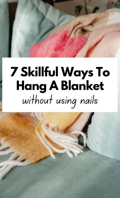 Hang Blankets, Throw Blanket Over Headboard, Hang Blanket On Wall, How To Display A Blanket On The Wall, Hanging Blankets In Closet, Blanket On Wall Decor, Blanket As Wall Art, Blanket Wall Hanging Ideas, How To Hang A Blanket On The Wall