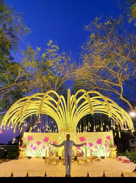 Wedding Mandap by The Tulip Touch Chauri, shaadi mandap, vedi A Beautiful shaadi Mandap with real flowers. Bamboo Art Installation, Mandap Design, Engagement Decor, Forest Theme Wedding, Wedding Stage Decor, Stage Decor, Mandap Decor, Wedding Mandap, Stage Decoration