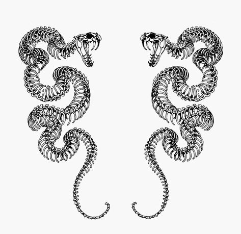 Snake Tattoo Design Stencil, Chest Tattoo Female Snake, Snake Bone Tattoo, Snake Skeleton Drawing, Skeleton Snake Tattoo, Spine Tattoos Unique, Back Snake Tattoo, Snake Skeleton Tattoo, Snake Spine Tattoo