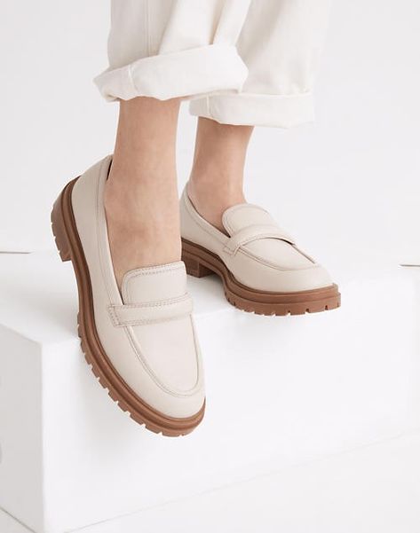 Lugsole Loafer, Madewell Loafers, Madewell Style, White Loafers, Loafers Outfit, Comfortable Loafers, Chunky Loafers, Leather Industry, Madewell Shoes