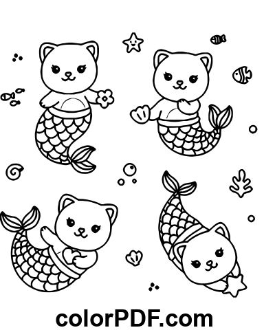 Mercat Coloring Pages, Cat Mermaid, Mermaid Coloring Book, Mermaid Coloring Pages, Print Production, Mermaid Coloring, Cat Cute, Drawing Images, Activity Sheets