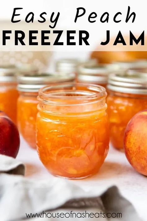 Fresh homemade Peach Jam is easy to make and tastes 1,000x better than any jam from the store! It takes just 30 minutes and five ingredients to make a year's worth of jewel-colored jars of homemade jam! | easy peach freezer jam recipe | peach freezer jam easy | peach freezer jam sure jell | peach freezer jam with pectin | peach freezer jam recipe sure jell | homemade peach freezer jam recipe | peach jam recipe with pectin | peach jam recipe freezer Fresh Peach Jam, Homemade Peach Jam, Raspberry Freezer Jam, Peach Freezer Jam, Jam Butter, Peach Jam Recipe, Canning Equipment, Preserving Recipes, Freezer Jam Recipes