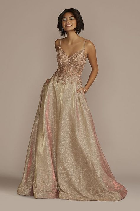 Occasion Dresses - Jules and Cleo Iridescent Ball Gown with Illusion Lace Applique Style # WBM3512 – View Image 1 Dress Stores, Prom Dress Trends, Prom Dress Stores, Event Dress, Prom Dresses For Sale, Ball Gown Skirt, Prom Style, Trends 2023, Perfect Prom Dress