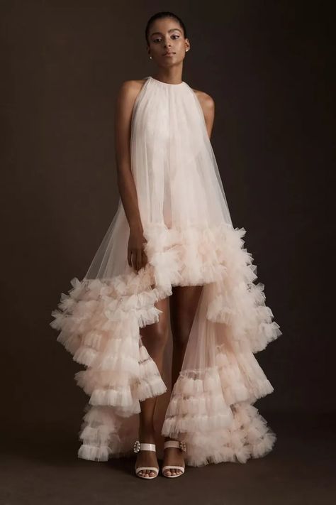 Tulle Outer, Long Maxi Gowns, Blush Pink Wedding Dress, Tulle Party Dress, Blush Wedding Dress, Bright Dress, Anthropologie Wedding, Pink Wedding Dresses, Statement Dress