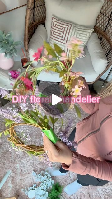 Tiffani Rose Beaston on Instagram: "Guys, I’m in love 🌸🌺🌼 this DIY chandelier came out better than I envisioned. The girls are obsessed and I love knowing that they get to look up at these beautiful butterflies and flowers as they’re falling asleep 😴 what do you think? #diyflowerchandelier #diyspringdecor #diy #diymobile" Flower Chandelier Diy How To Make, Diy Flower Chandelier, Flower Chandelier Diy, Secret Garden Nursery, Flower Chandelier, Spring Decor Diy, Butterflies And Flowers, Diy Mobile, Diy Chandelier