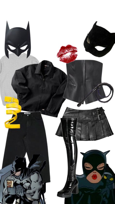 Cat Women Costumes For Women, Batman Costume Ideas For Women, Cat Woman Costume Plus Size, Nightwing And Catwoman, Simple Catwoman Costume, Simple Cat Woman Costume, Batman Cat Woman Halloween Costume, Catwoman And Batman Couple Costume, Zoey Kravitz Catwoman