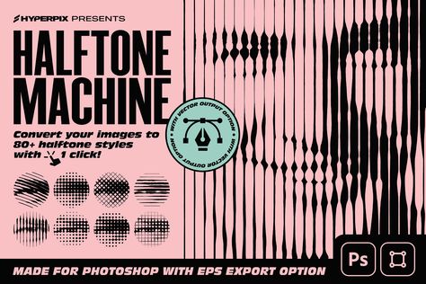 Halftone Machine Action - Convert Image to Halftone on Behance Halftone Tutorial, T Shirt Design Illustration, Half Tone, T-shirt Design Illustration, Photoshop Textures, Surf Tshirt, Streetwear Men, Photoshop Action, Vector Shapes